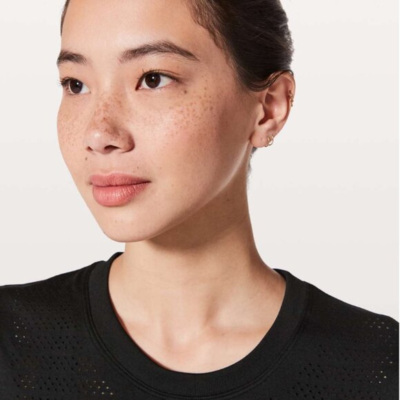 Lululemon Athletica Womens 6 Breeze Short Sleeve Squad Black Silverescent Top - Picture 3 of 13